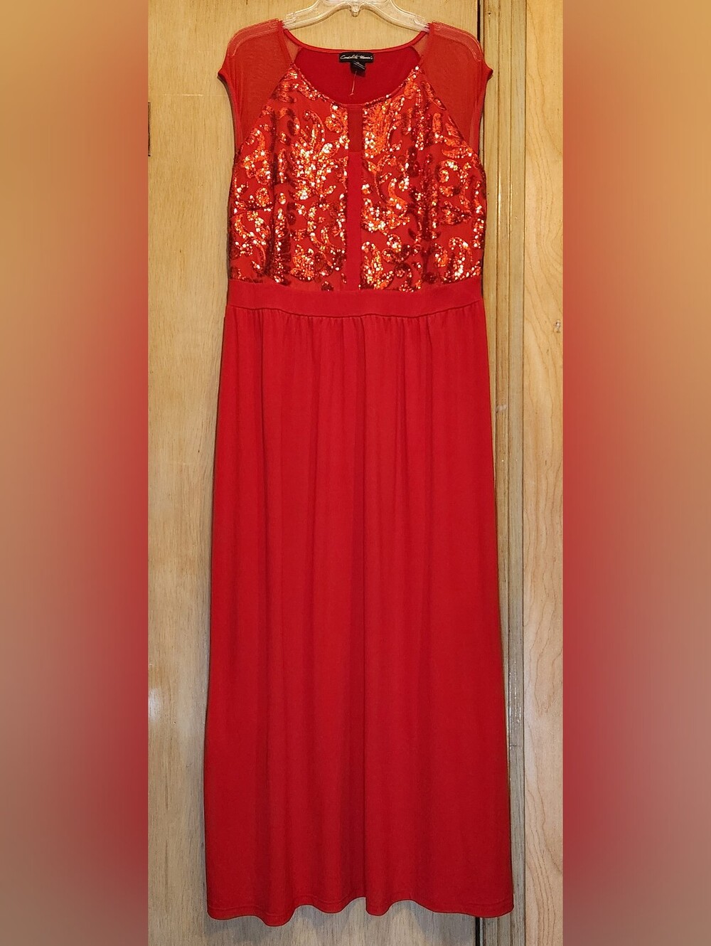 Candalite Women's Red Formal Dress Dize 1XL Sequin Bodice Stretch Poly
